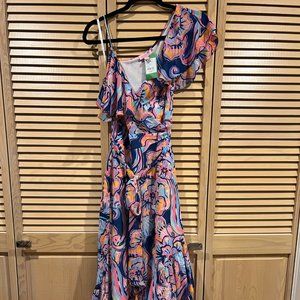 Lilly Pulitzer Marianna Midi Wrap Dress in Nauti Navy Boho Bateau, size XS